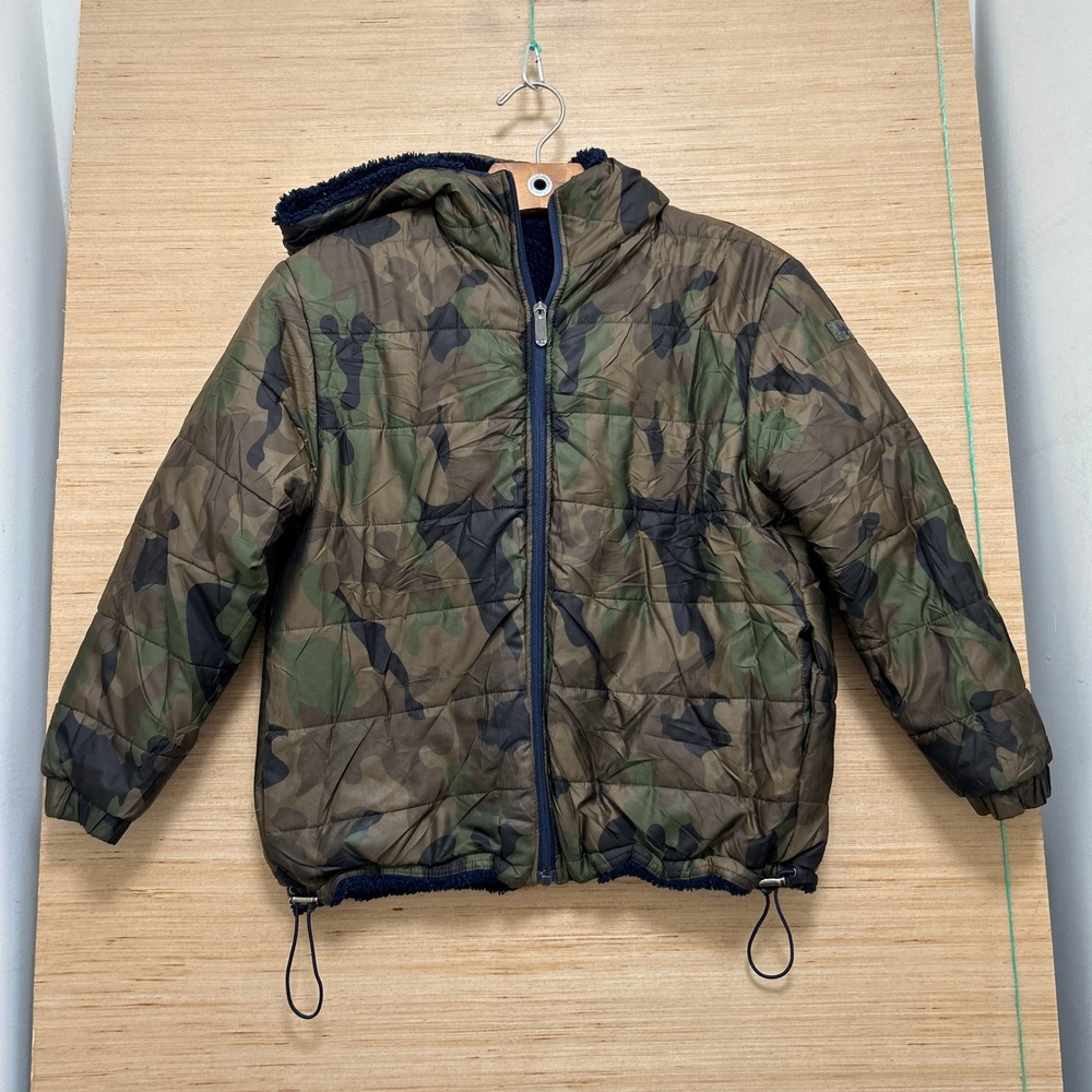 Il Gufo Boys Camouflage Puffer Jacket Sherpa Lined Hooded Green Size 10 Anni